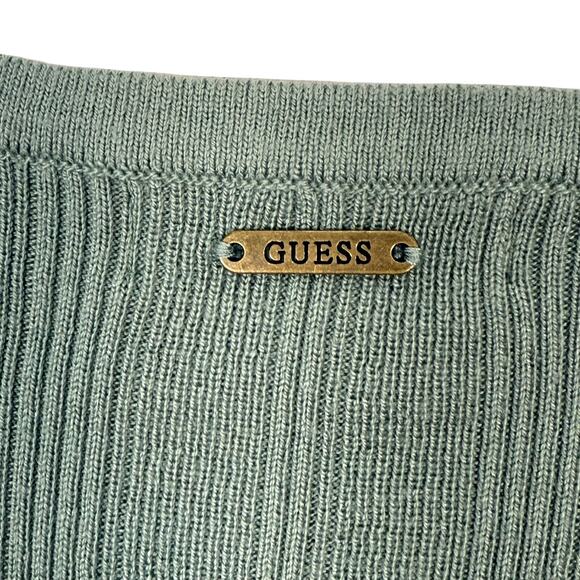 Guess Ribbed Crop Cardigan Sweater Women’s L Grey Olive Stretch Long Sleeve - Picture 3 of 7